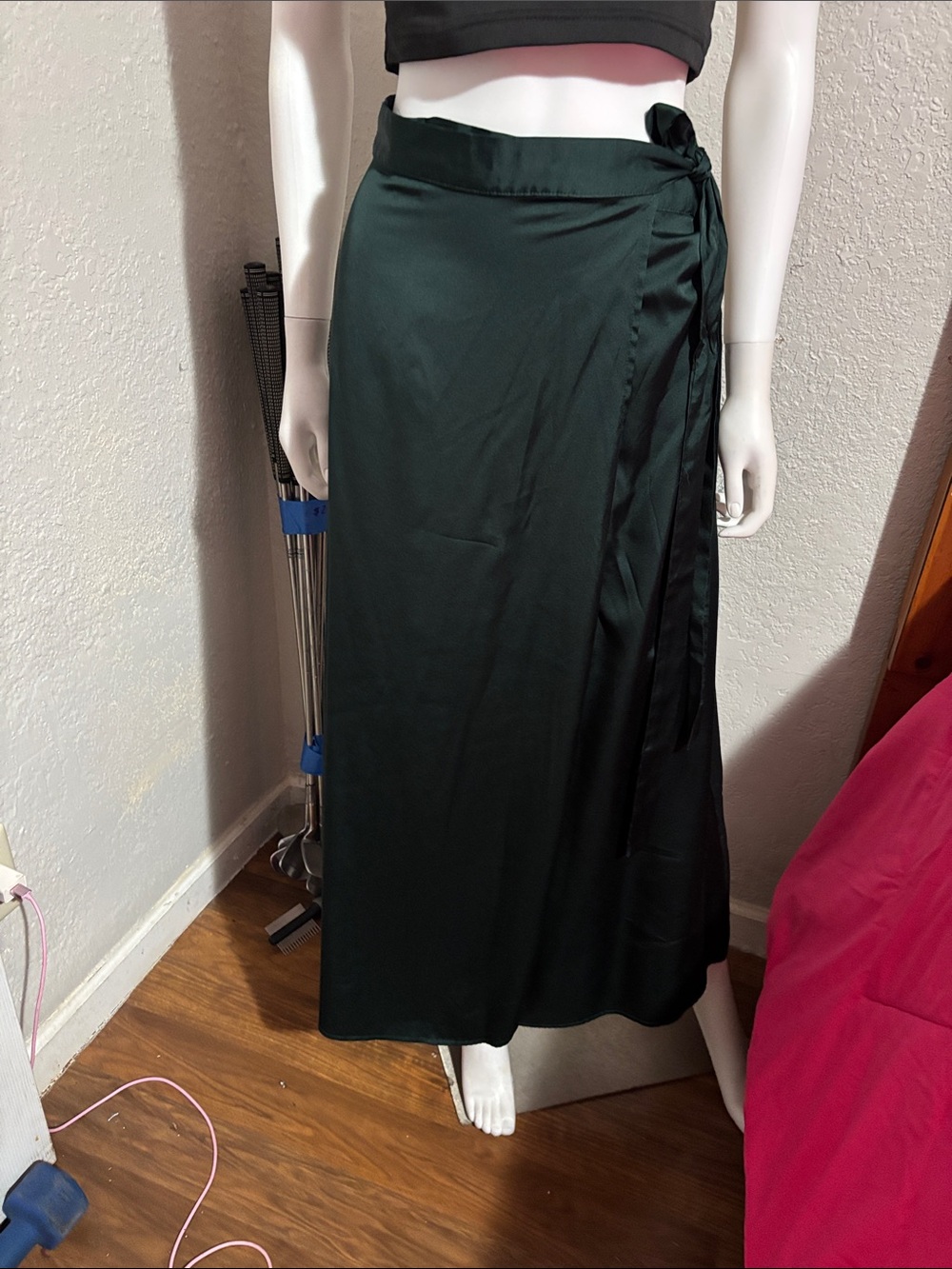 RIHOAS Dark Green Wrap Maxi Skirt with Side Tie